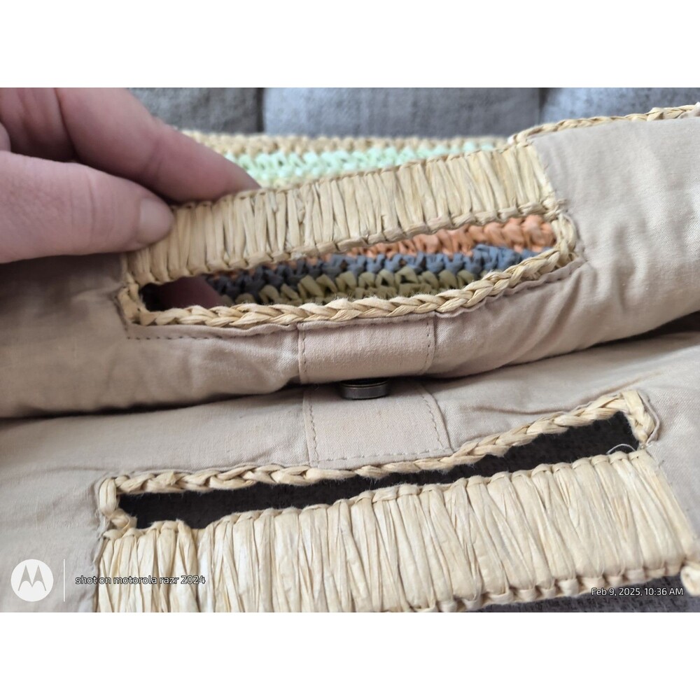 O'Neill Brandi Raffia Straw Hand Bag mini Tote Multicolored stripe beachy boho - Picture 4 of 7